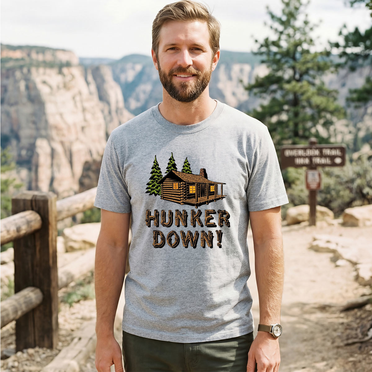 Hunker Down Log Cabin Rustic Retreat T-Shirt