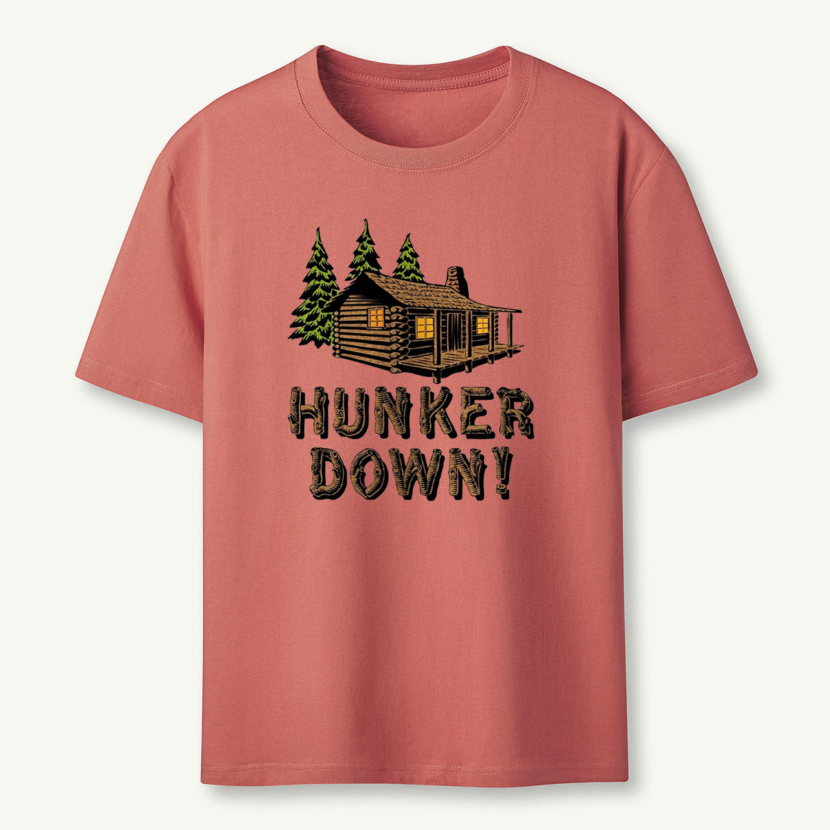 Hunker Down Log Cabin Rustic Retreat T-Shirt