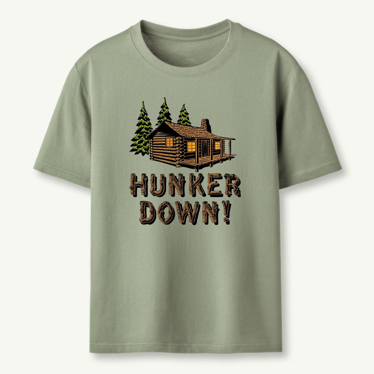 Hunker Down Log Cabin Rustic Retreat T-Shirt