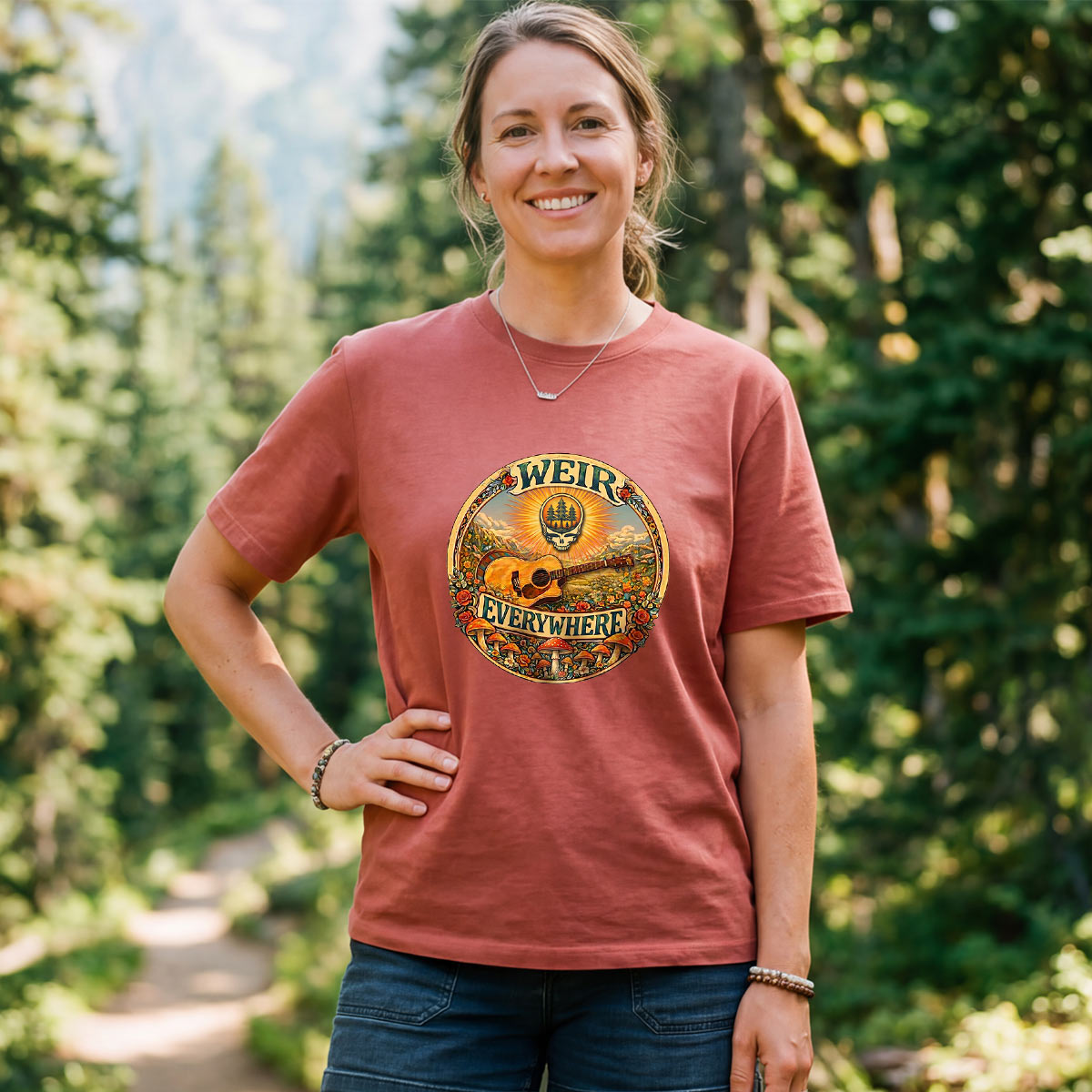 Retro Forest Sunrise Guitar T-Shirt
