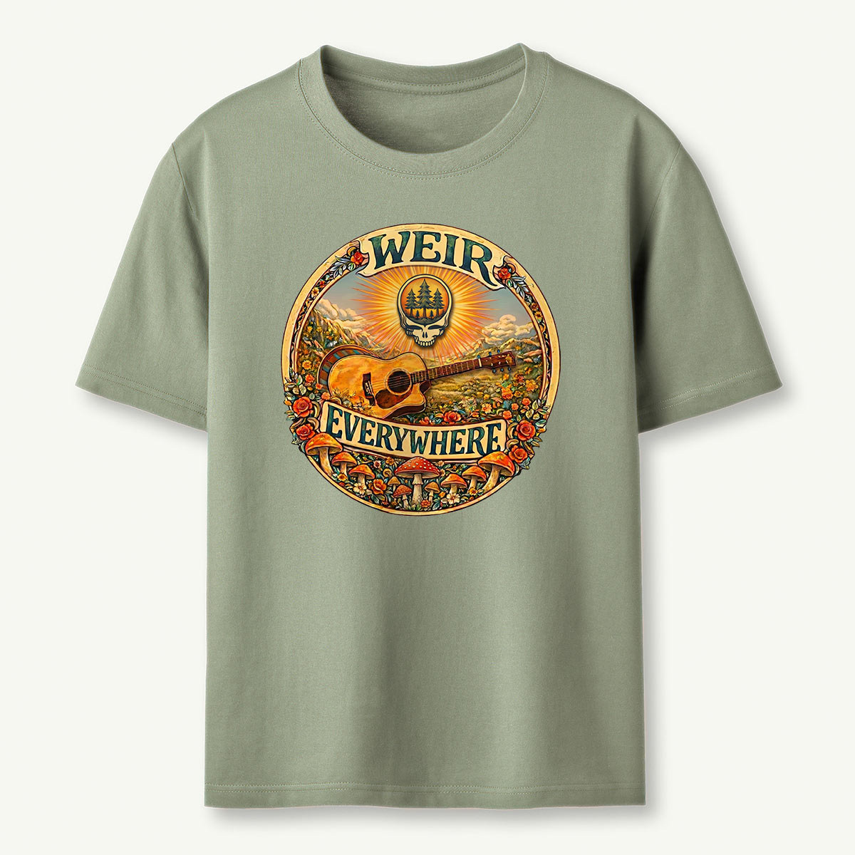 Retro Forest Sunrise Guitar T-Shirt