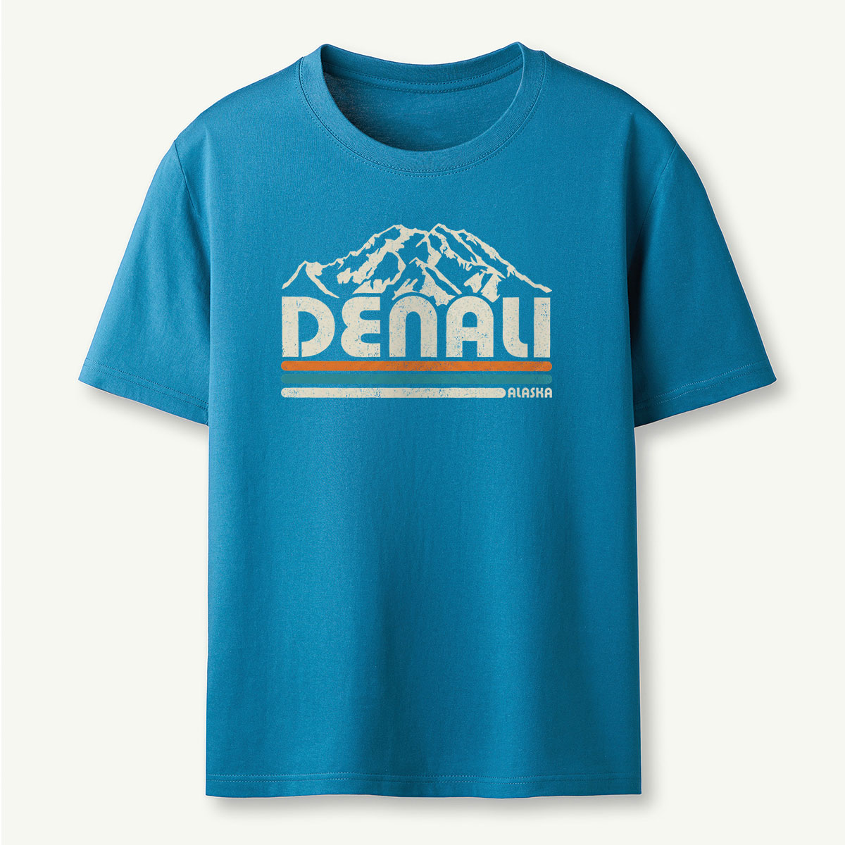 Mountain Denali Alaska Retro Stripe T-Shirt