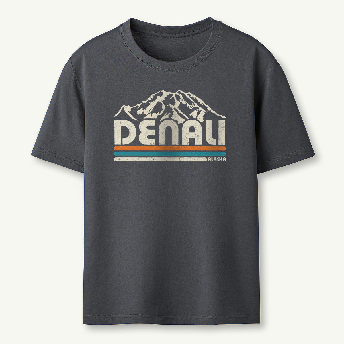 Mountain Denali Alaska Retro Stripe T-Shirt
