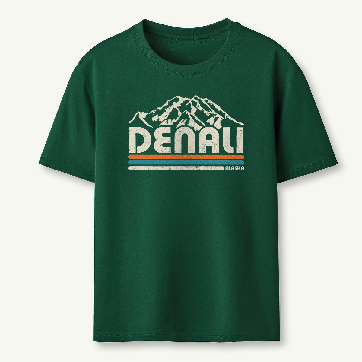 Mountain Denali Alaska Retro Stripe T-Shirt