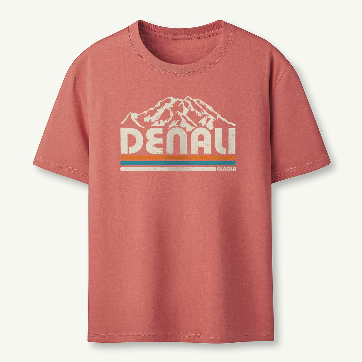 Mountain Denali Alaska Retro Stripe T-Shirt