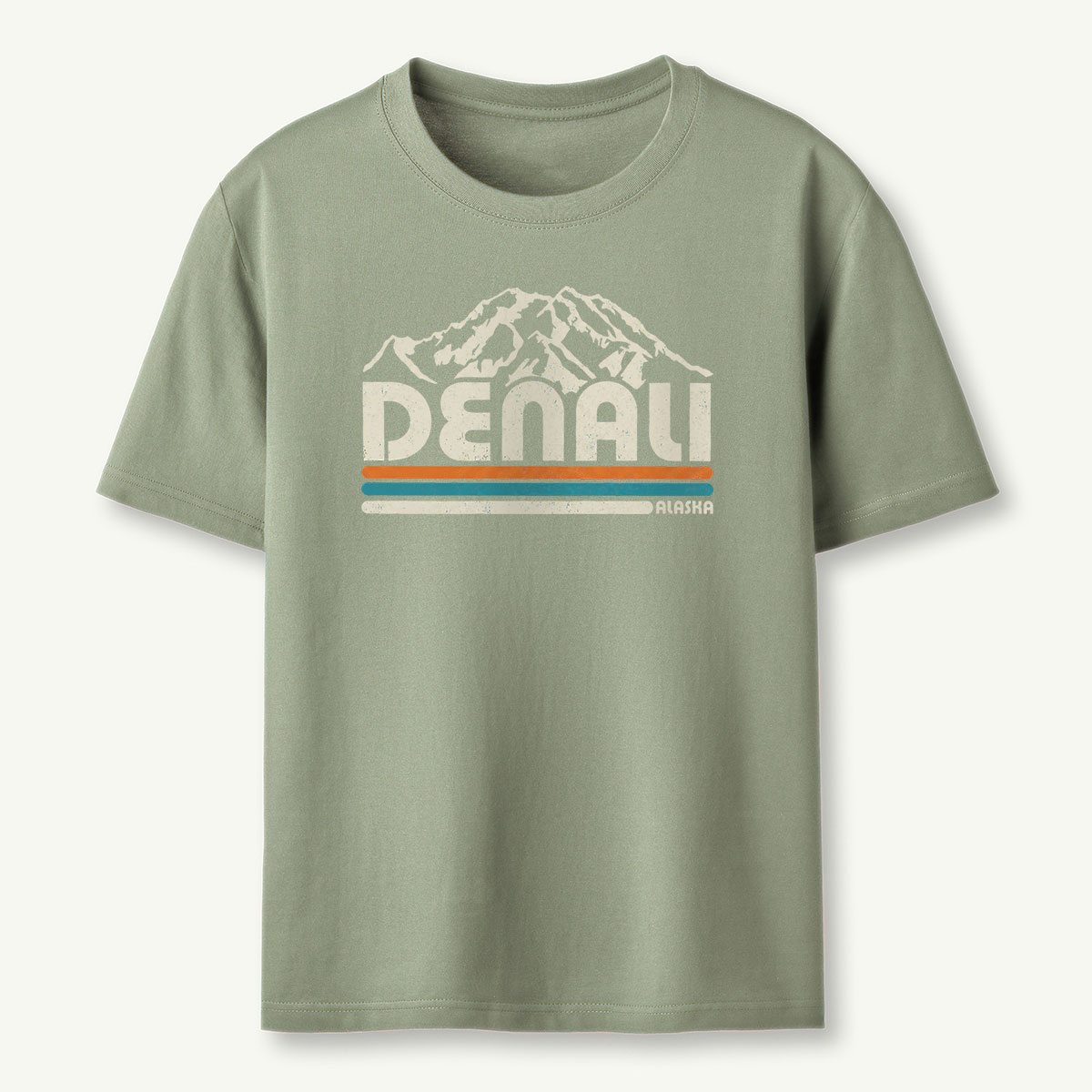 Mountain Denali Alaska Retro Stripe T-Shirt