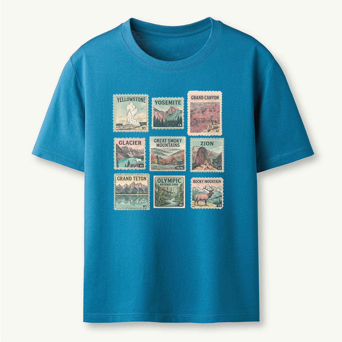 National Park Retro Nature Stamp Collection T-Shirt