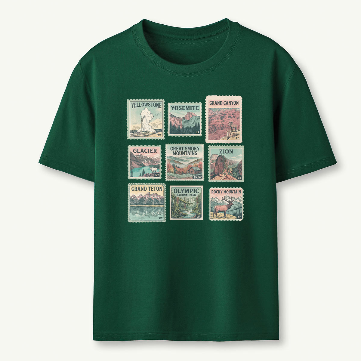 National Park Retro Nature Stamp Collection T-Shirt