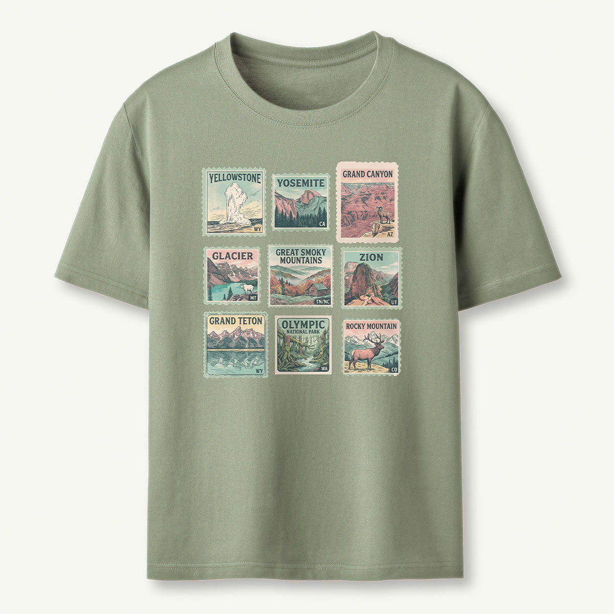 National Park Retro Nature Stamp Collection T-Shirt