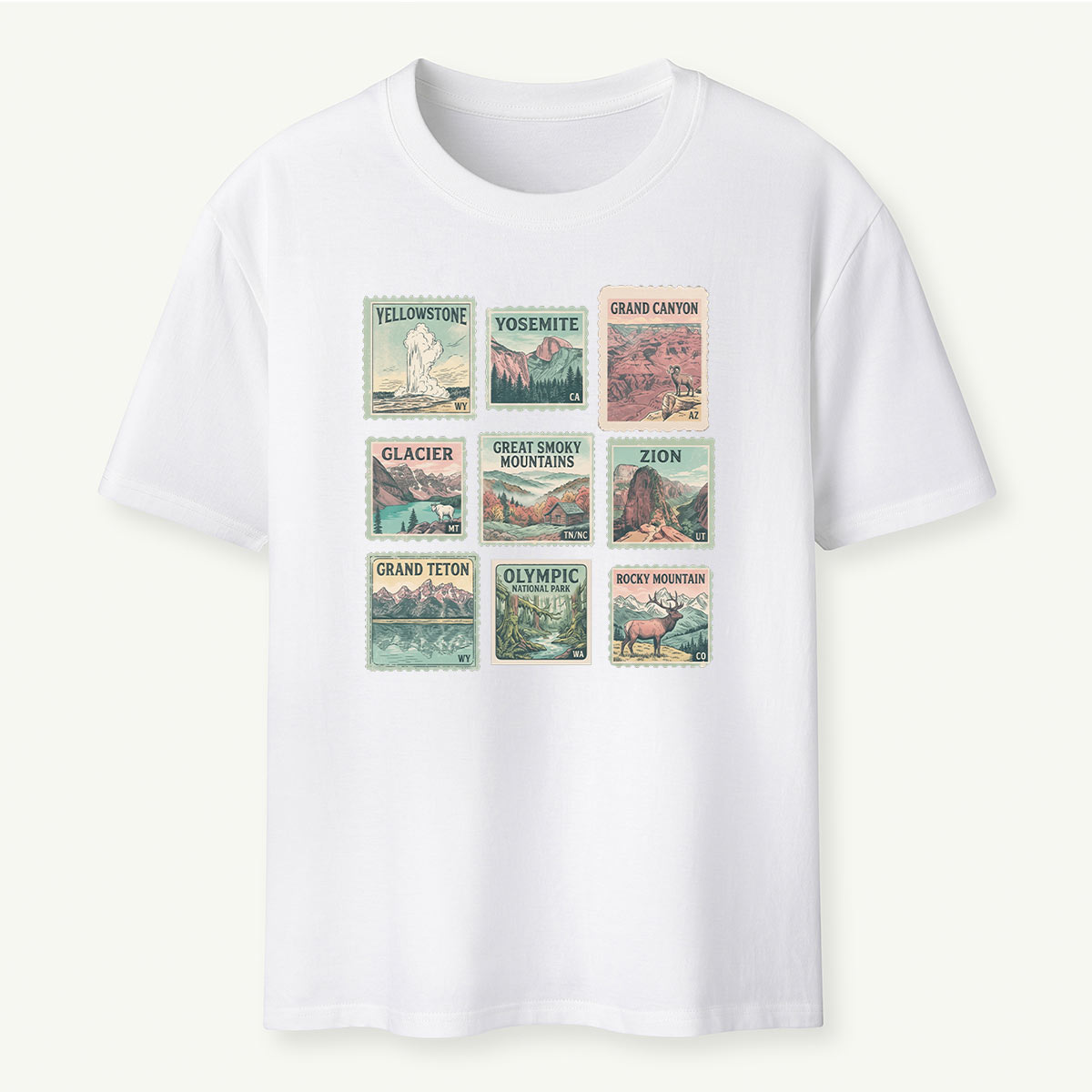National Park Retro Nature Stamp Collection T-Shirt