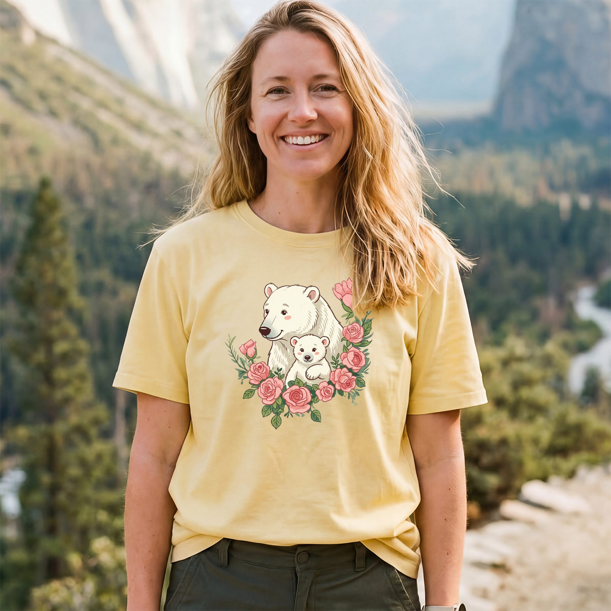 Polar Bears Mama Flower T-Shirt