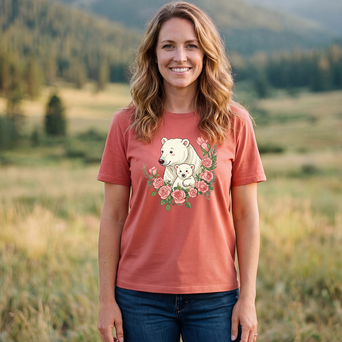 Polar Bears Mama Flower T-Shirt