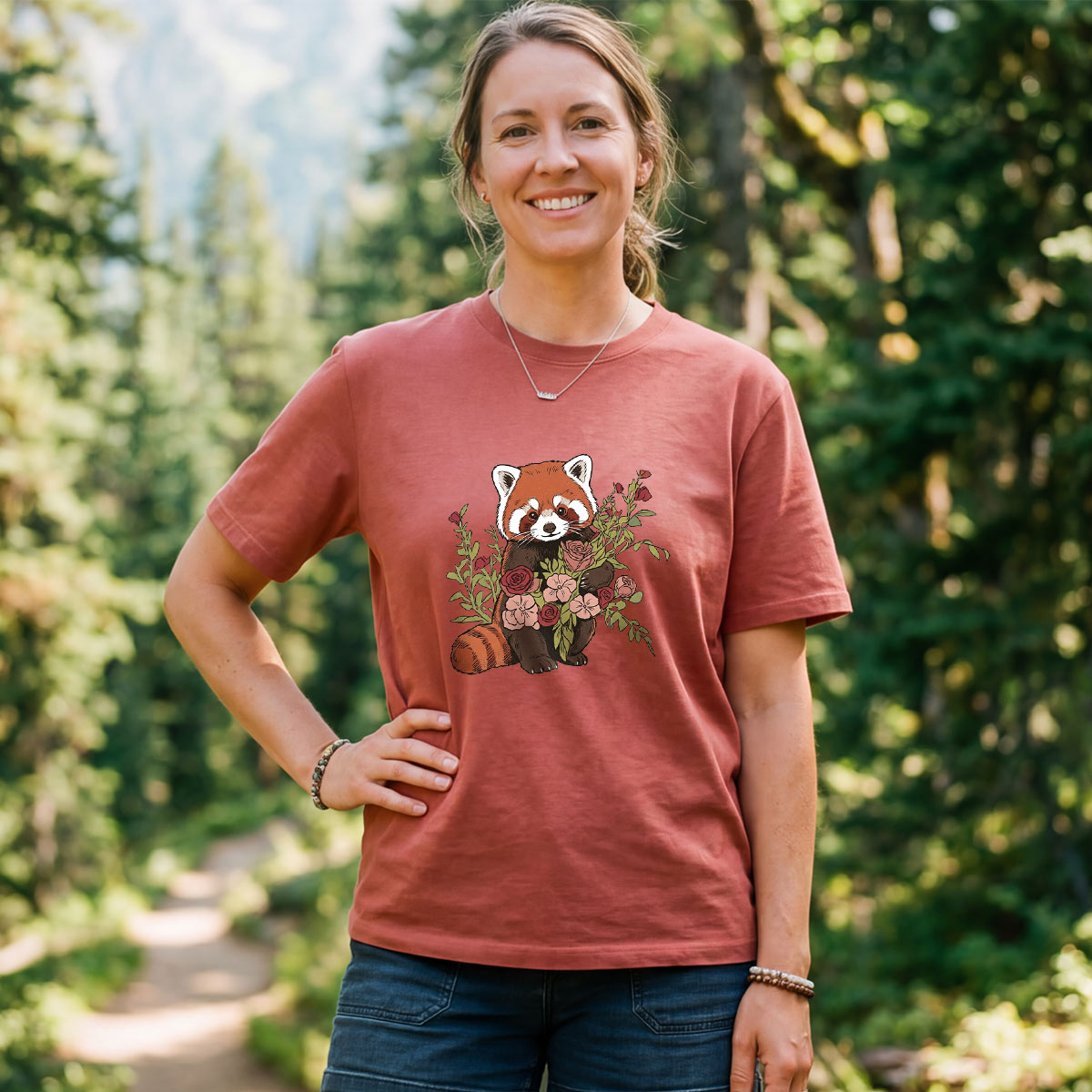 Red Panda With Flowers T-Shirt