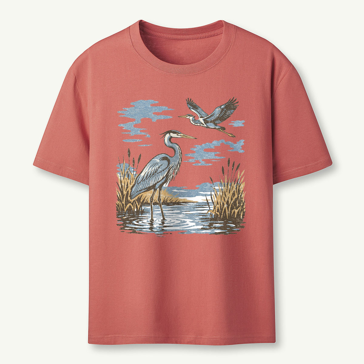 Vintage Heron Wetland Bird Nature T‑Shirt
