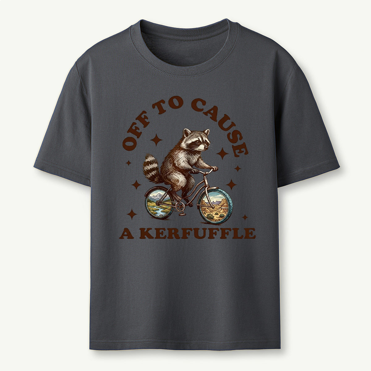Off To Cause a Kerfuffle Raccoon T‑Shirt