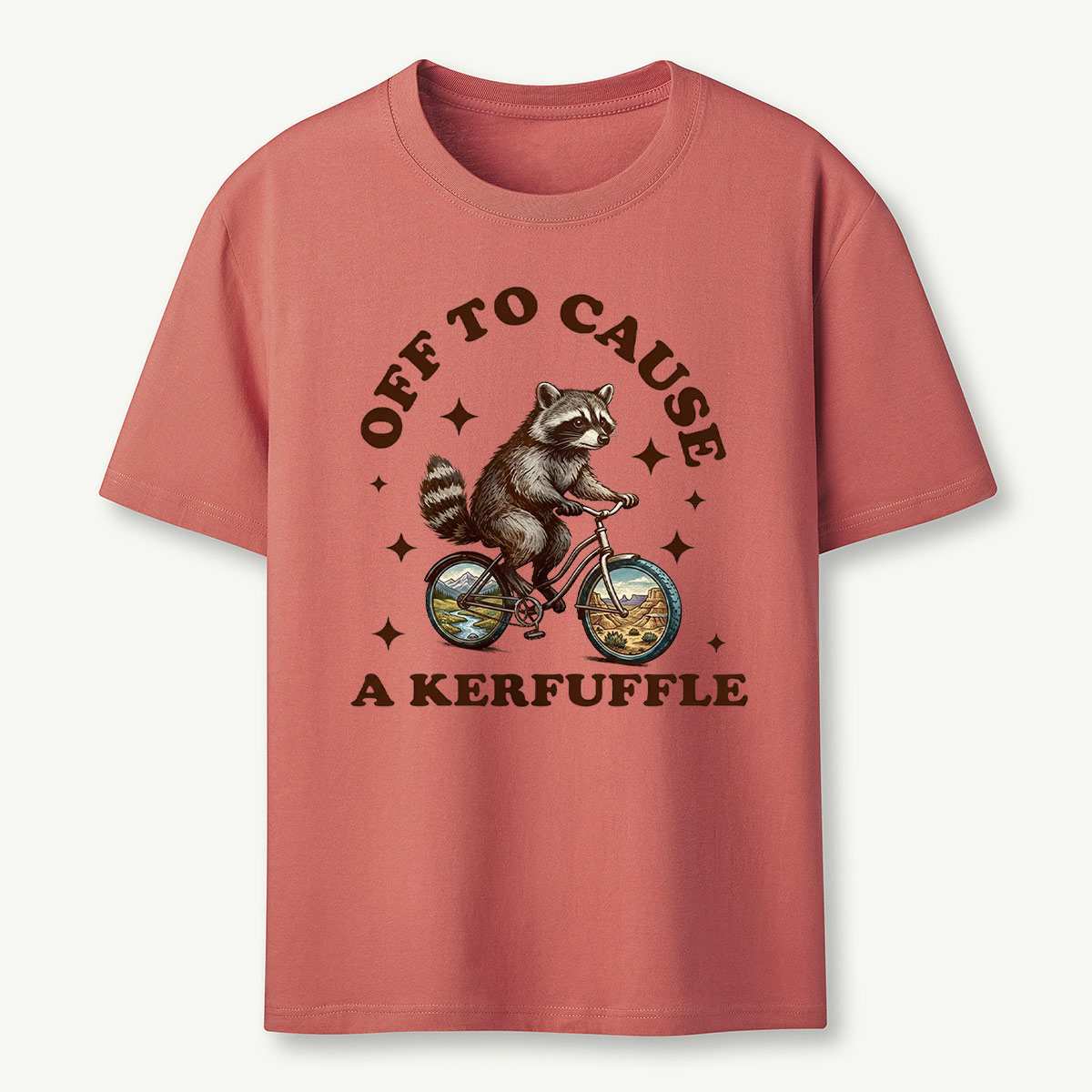 Off To Cause a Kerfuffle Raccoon T‑Shirt