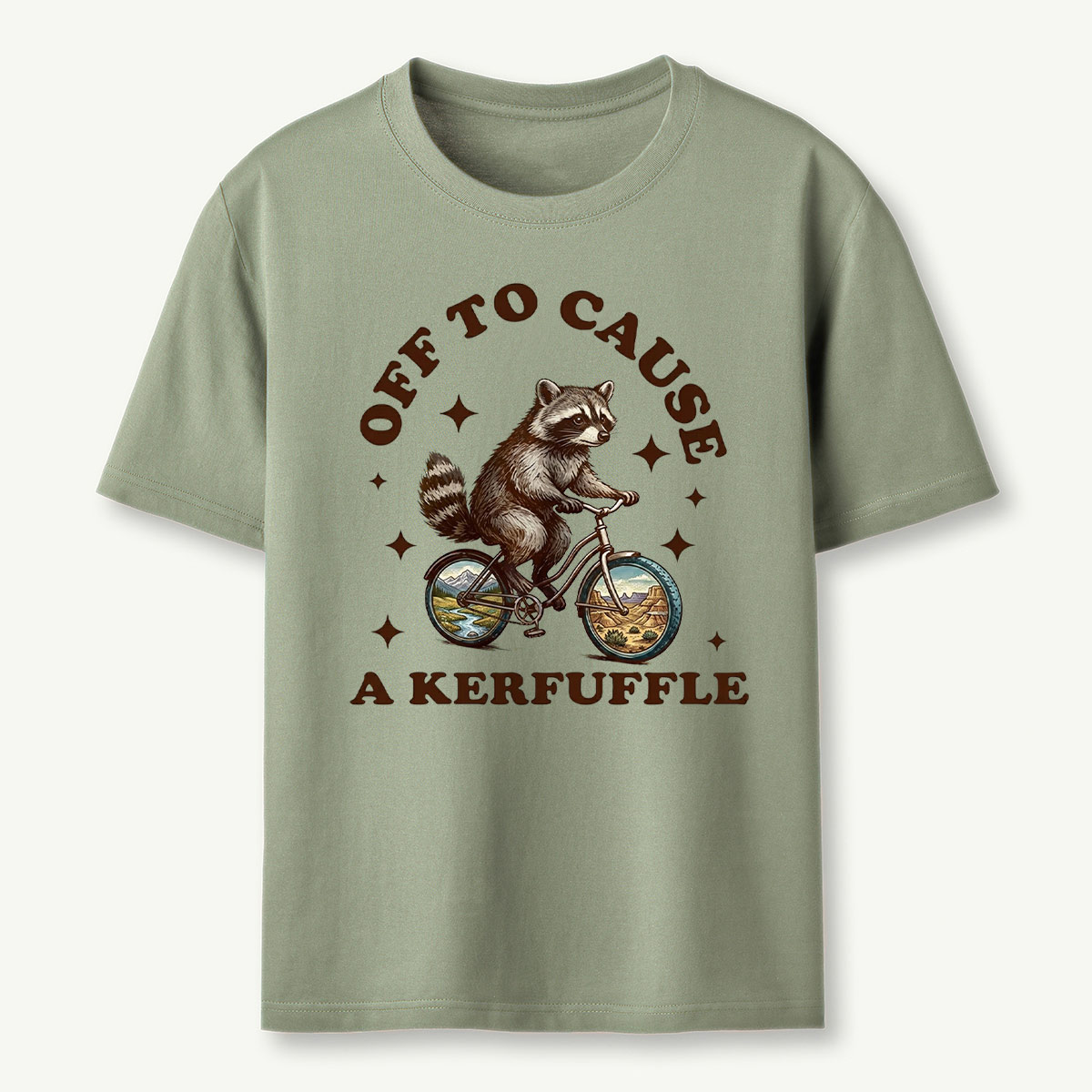 Off To Cause a Kerfuffle Raccoon T‑Shirt