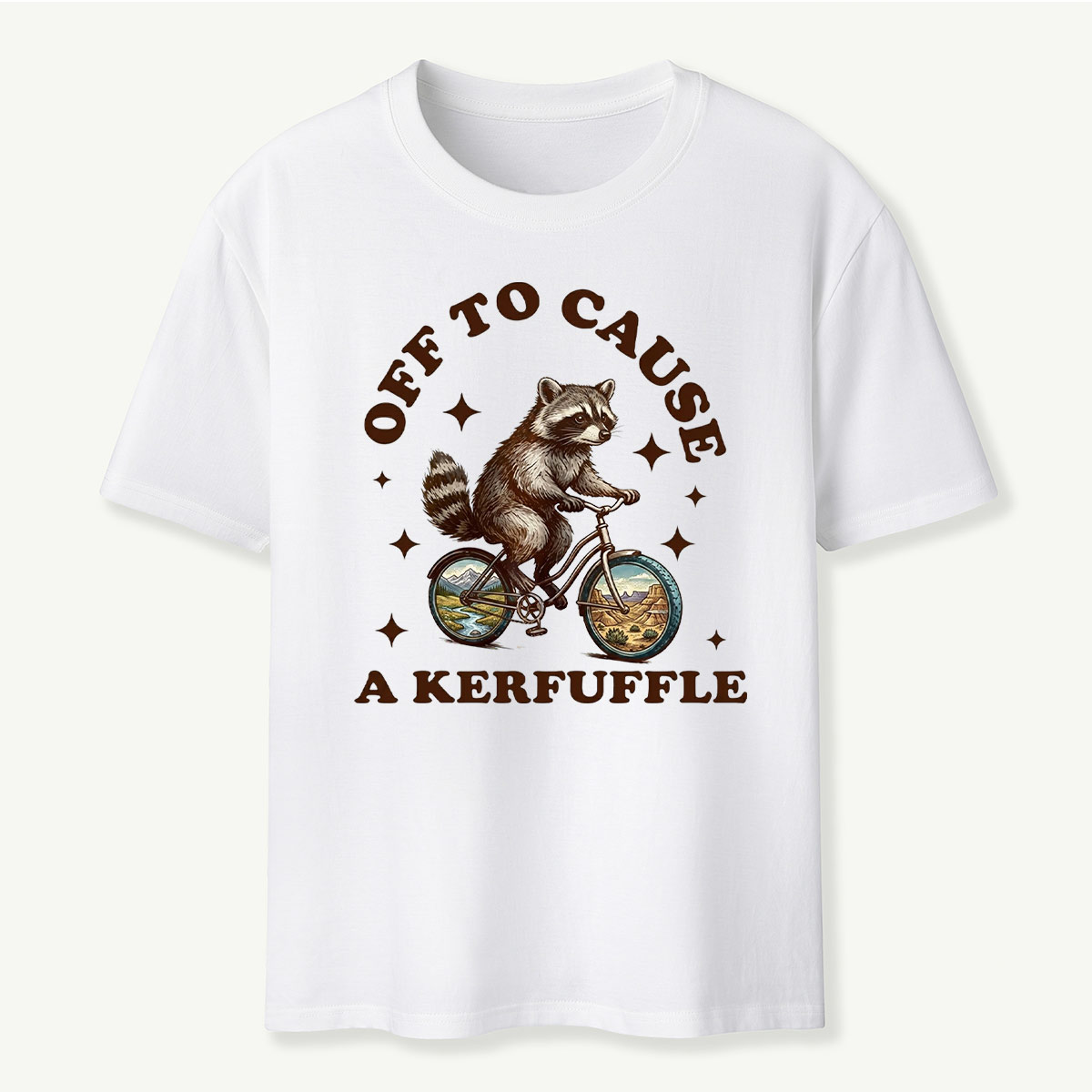 Off To Cause a Kerfuffle Raccoon T‑Shirt