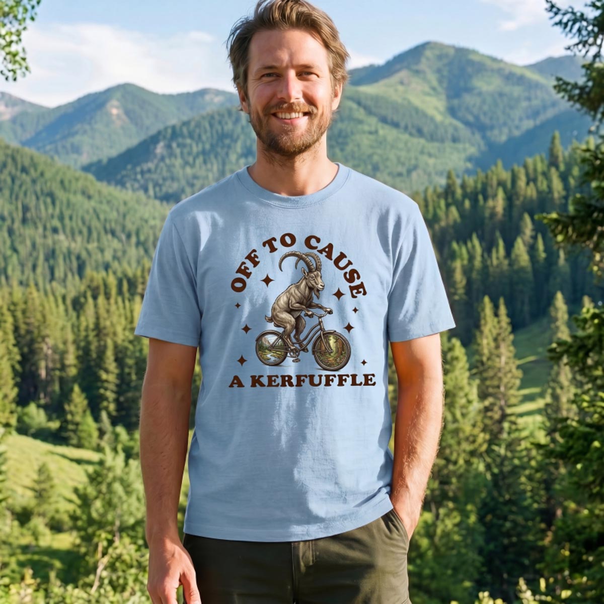 Off To Cause a Kerfuffle Mountain Goat T‑Shirt