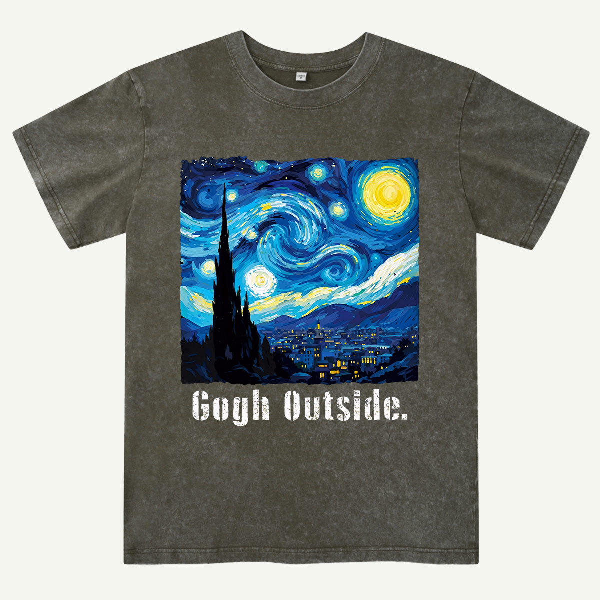 Swirl Night Sky Gogh Outside Washed T-Shirt