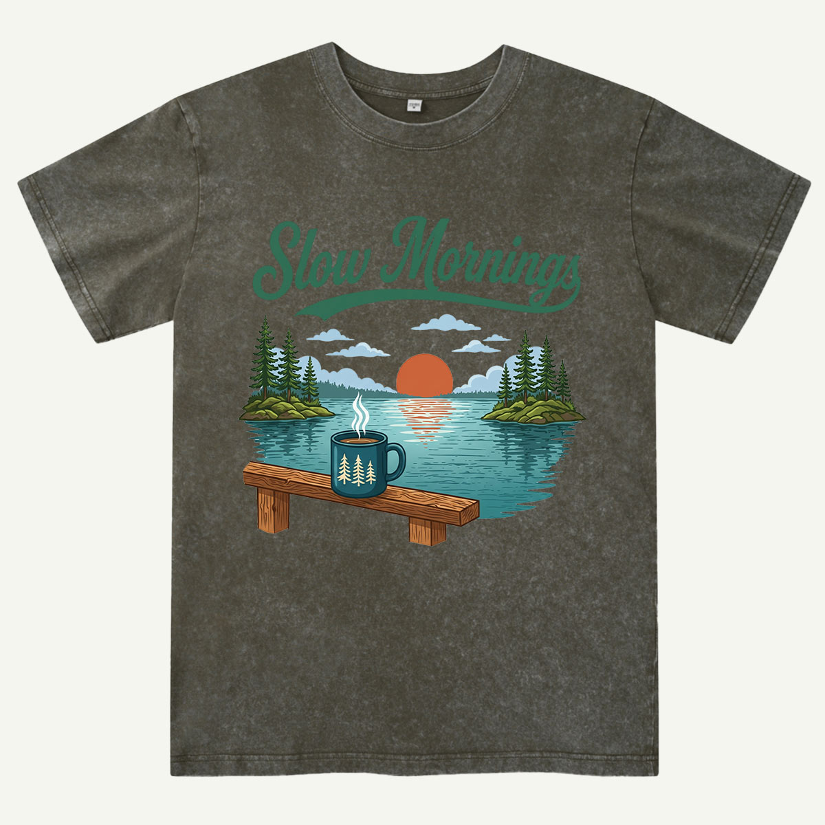 Slow Mornings Lake Coffee Washed T-Shirt