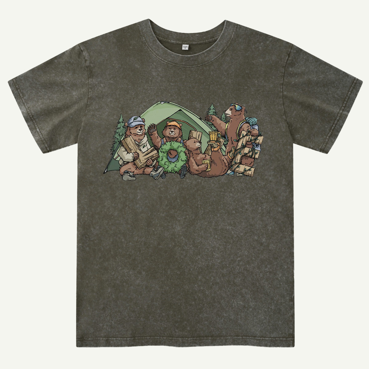 Happy Camping Bears Washed T-Shirt