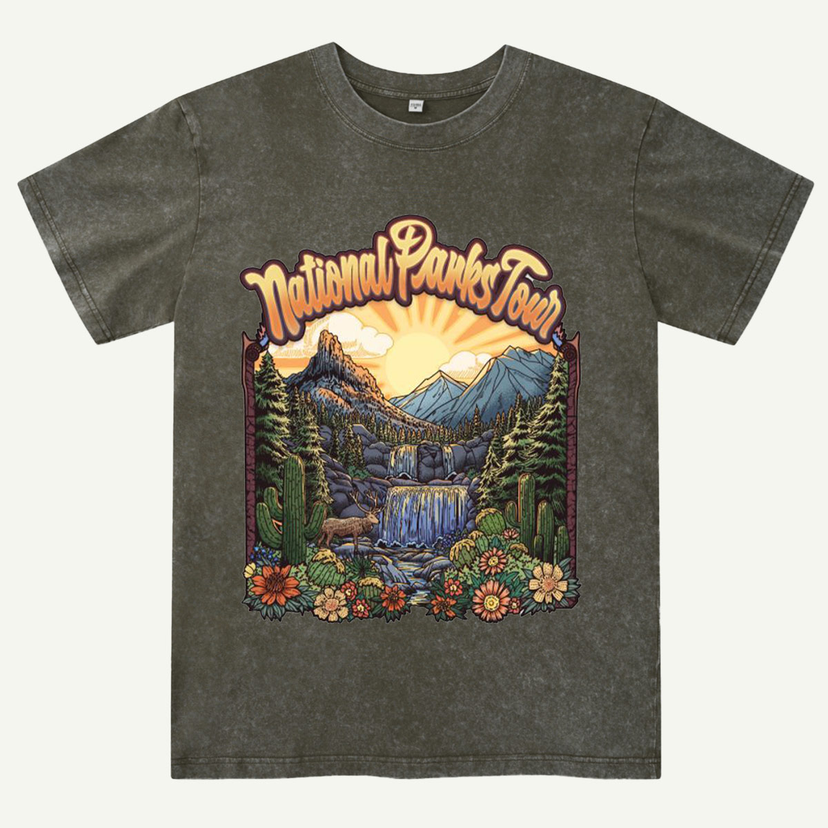 Mountain Waterfall Scenic Landscape National Parks Washed T-Shirt