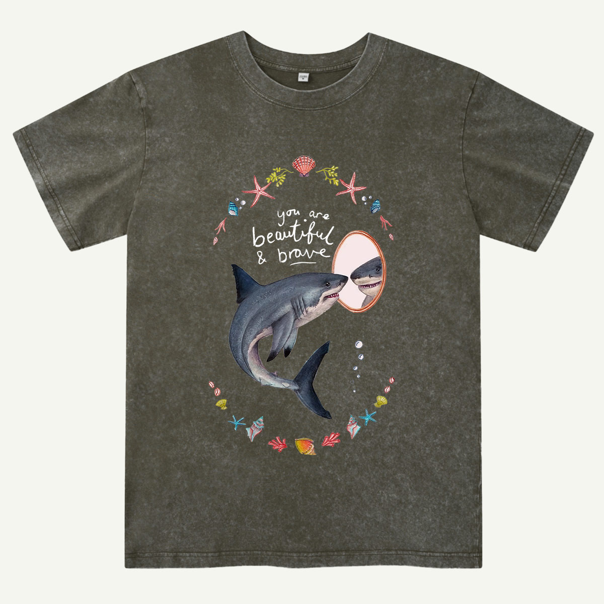 Beautiful and Brave Shark Washed T-Shirt