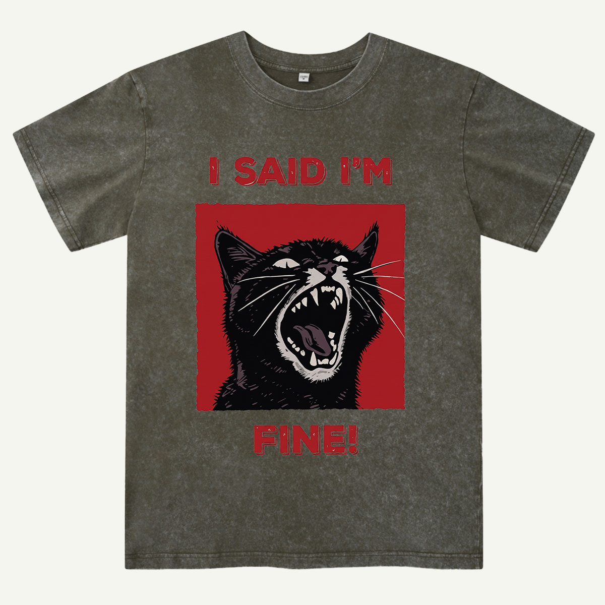 I Said I'm Fine! Funny Black Cat Washed T-Shirt