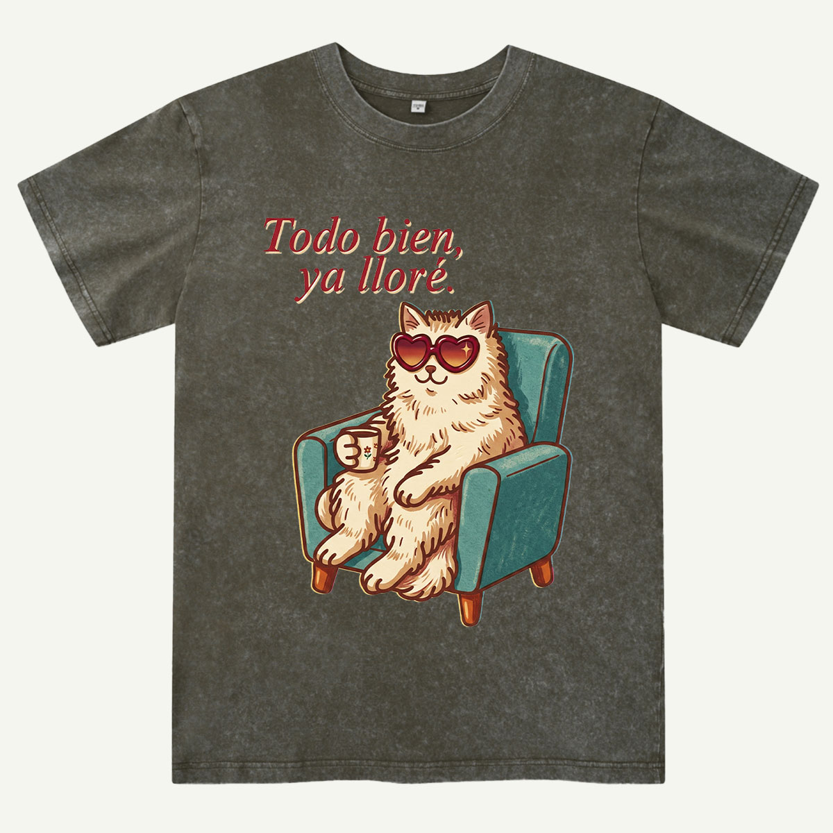 Coffee Cat Relax Washed T-Shirt