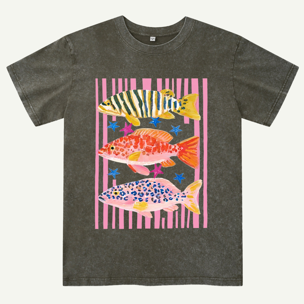 Striped Ocean Fish Washed T-Shirt