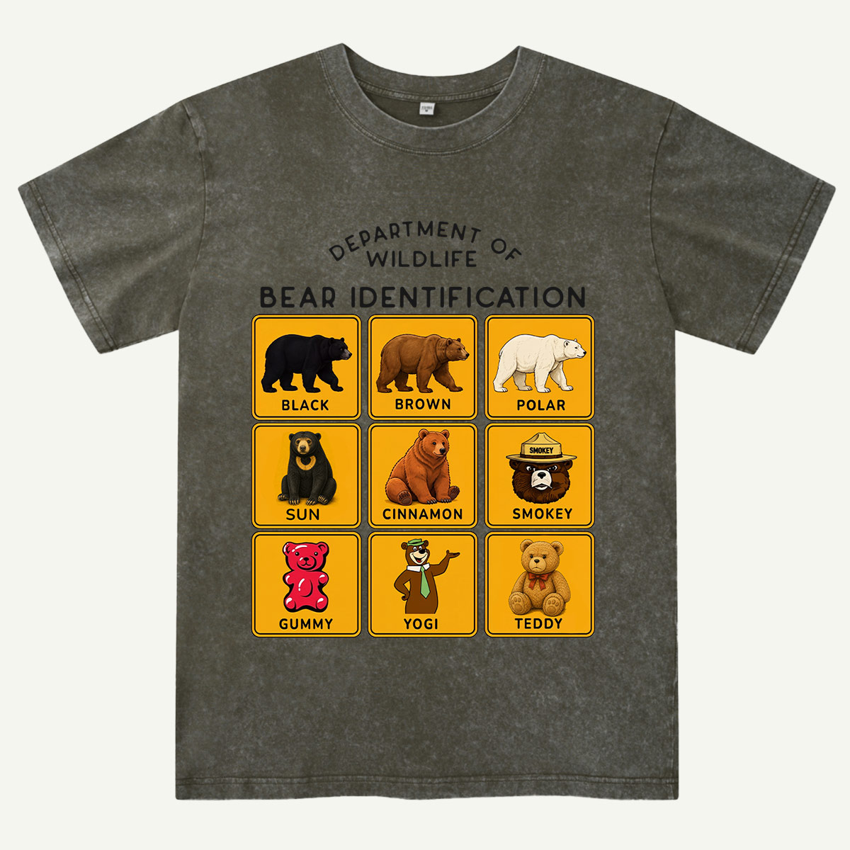 Department of Wildlife Bear Identification Gummy Bear Washed T-Shirt