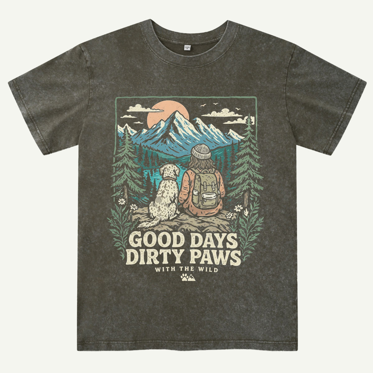 Adventure Dog & Mountain Outdoor Hiking Washed T-Shirt