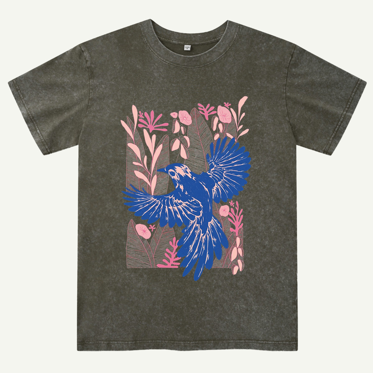 Vintage Blue Bird Botanical Washed T-Shirt