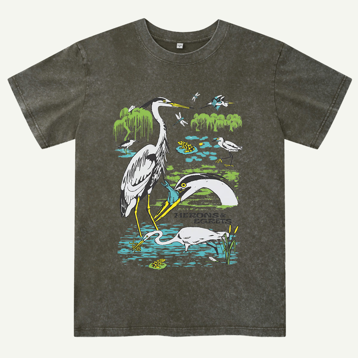 Heron Wetland Wildlife Waterbird Washed T-Shirt