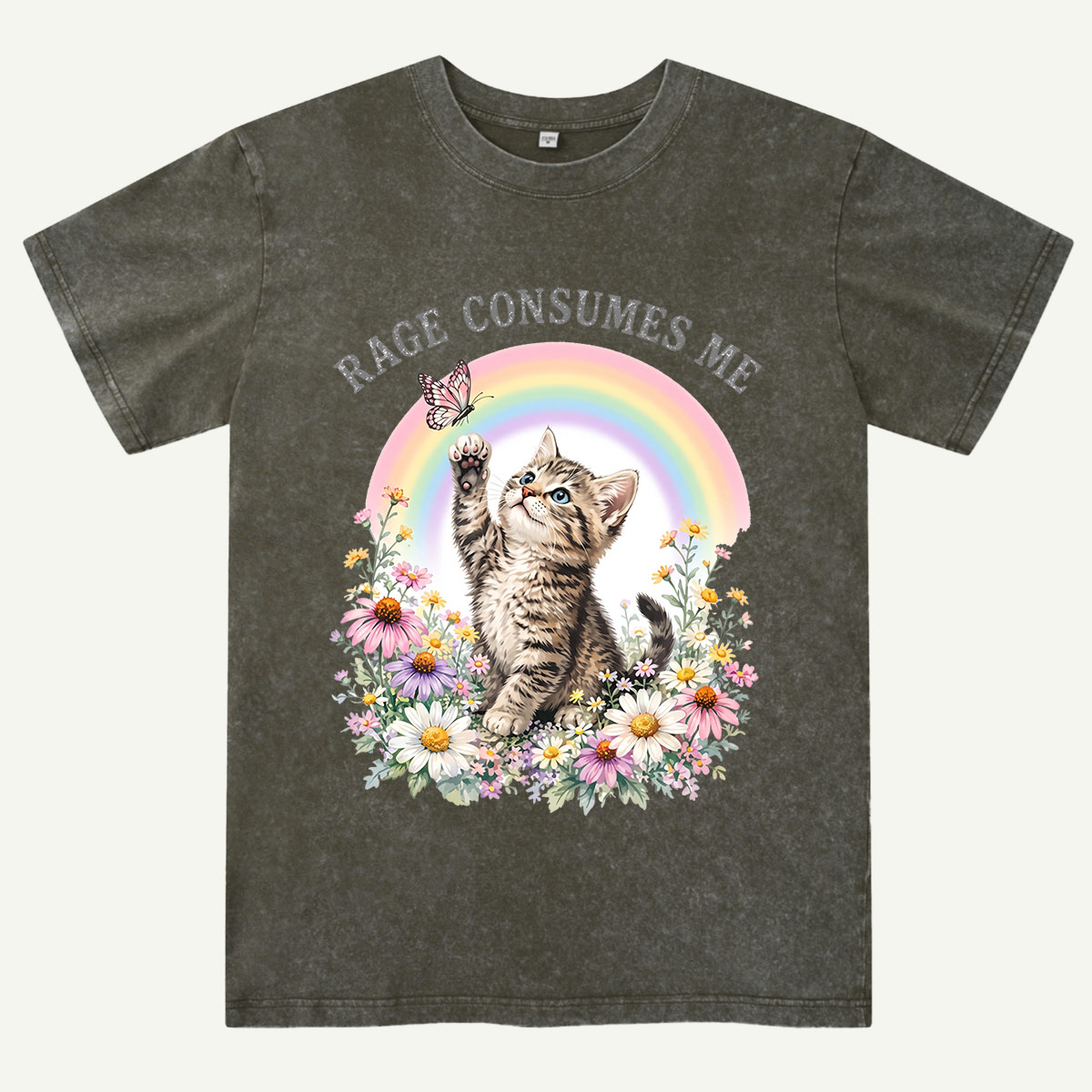 Rainbow Garden Cat Washed T-Shirt