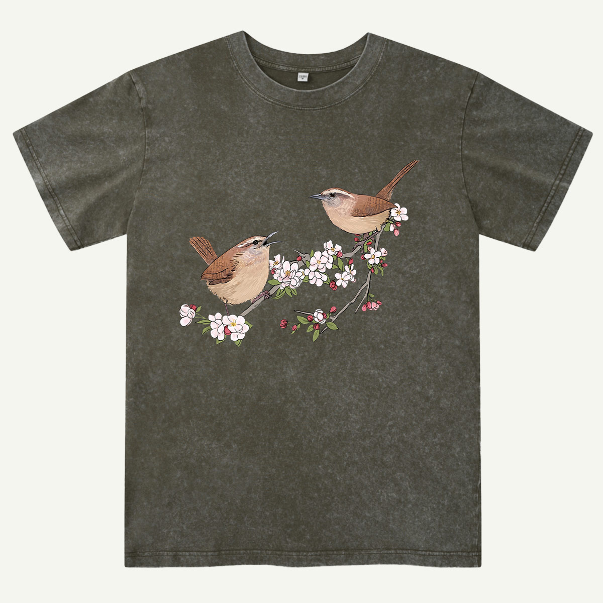 Songbirds On Blooming Branch Nature Washed T-Shirt