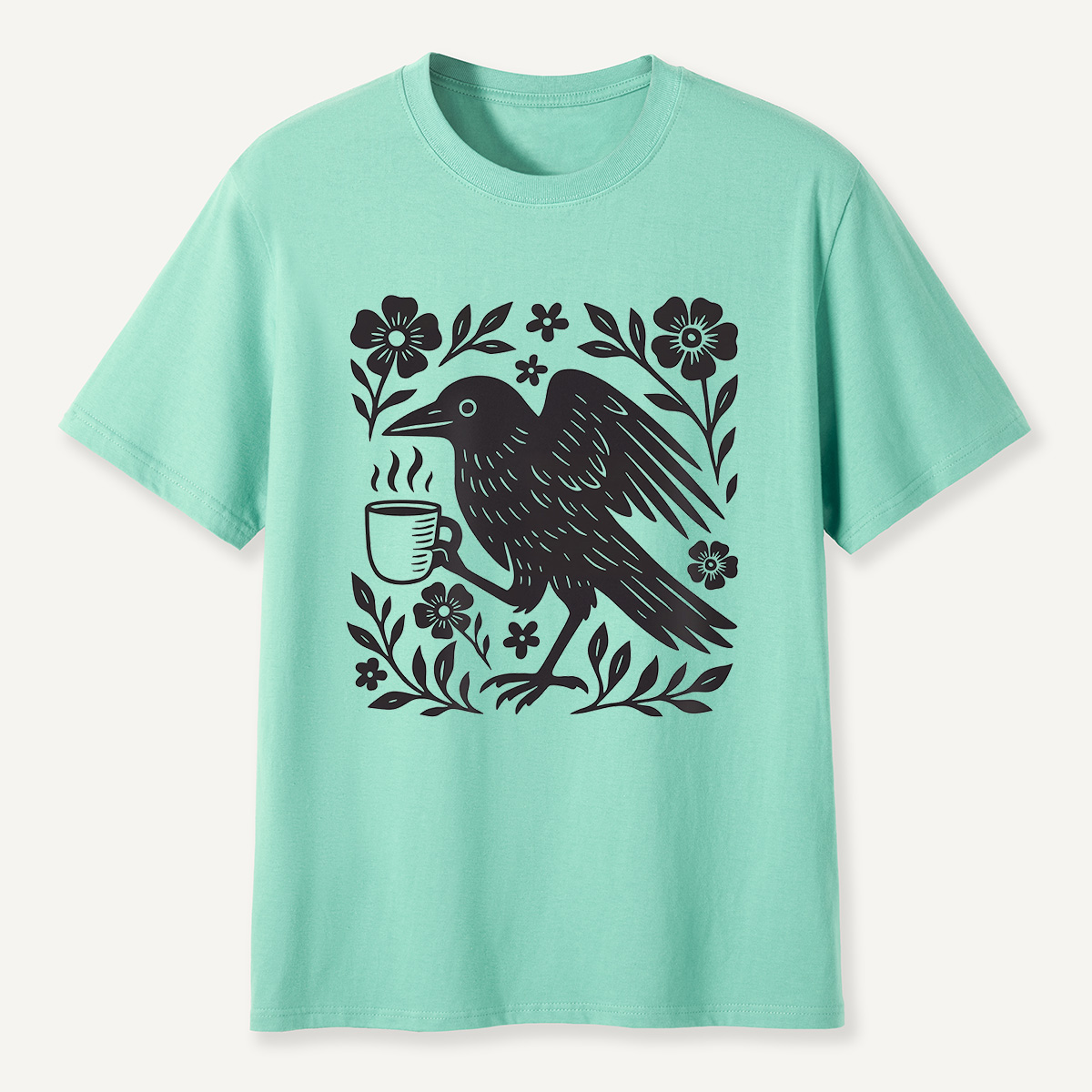 MDCTBYWY26071701Coffee Crow Folk Art T-Shirt
