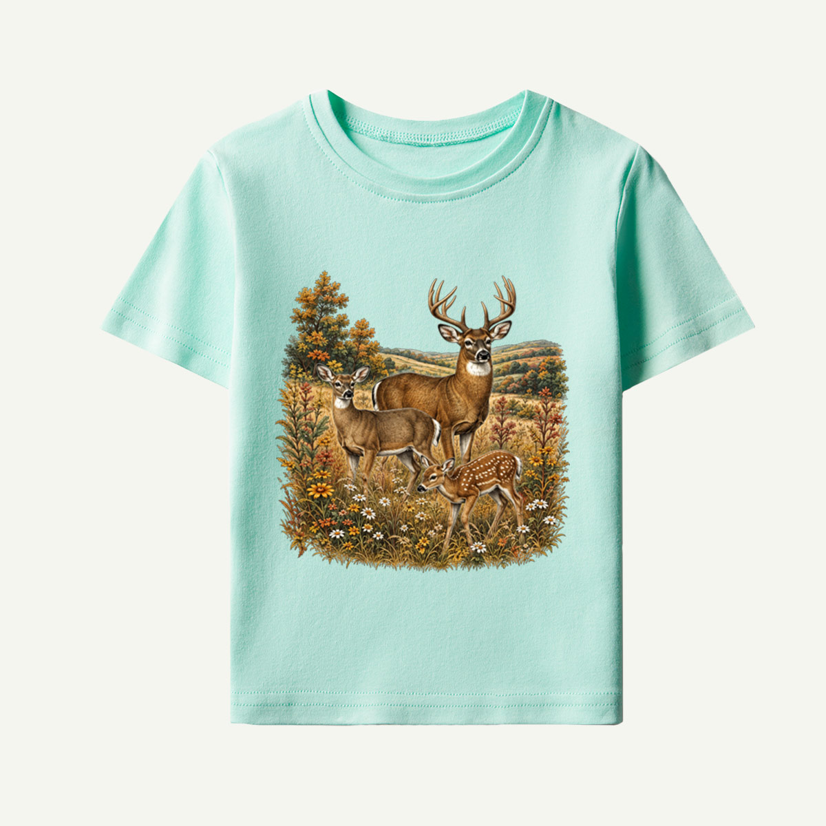 Autumn Deer Family Meadow Scene Kids T-Shirt