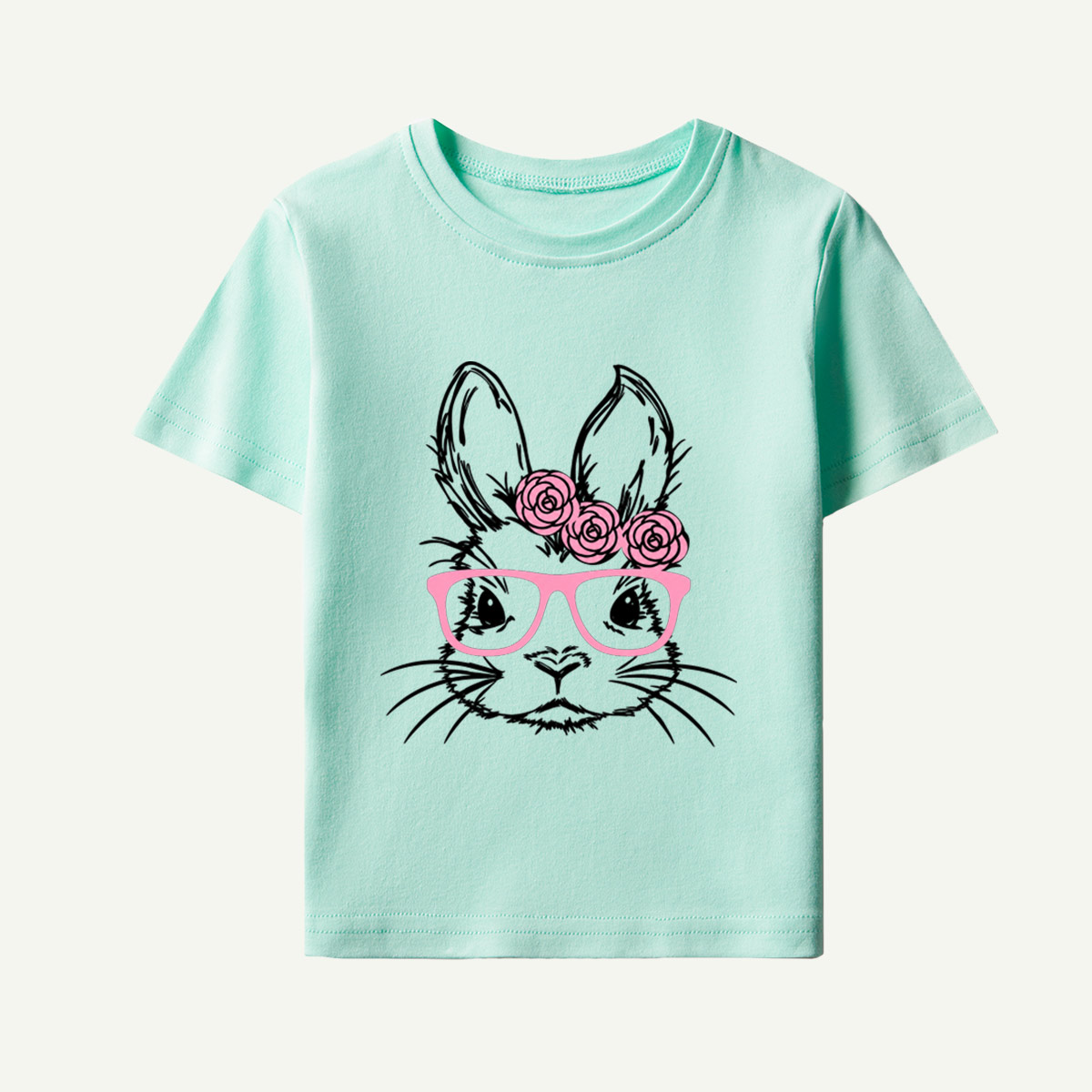 Pink Glasses Floral Bunny Portrait Kids T-Shirt