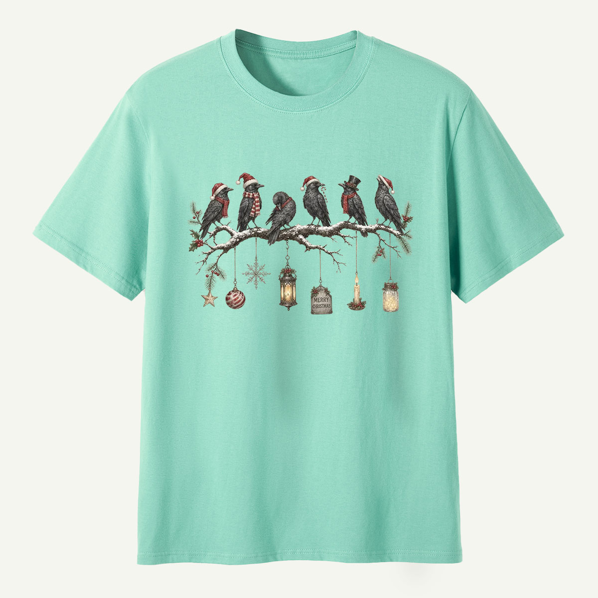 Christmas Ravens On Snowy Branch T-Shirt