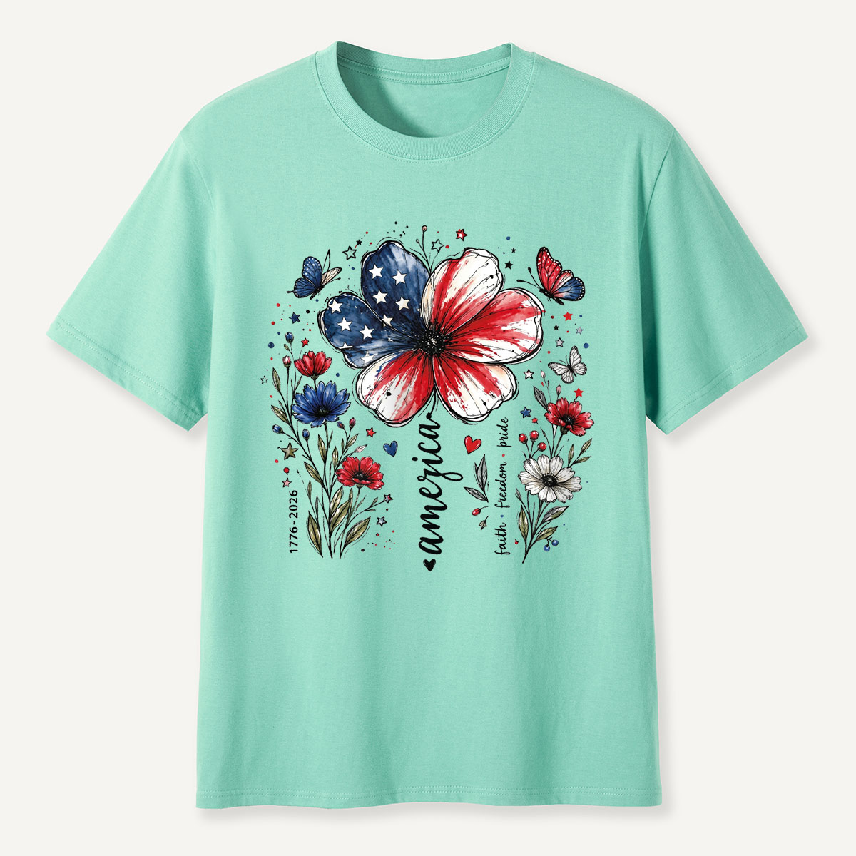 USA 250th Anniversary Floral T-Shirt