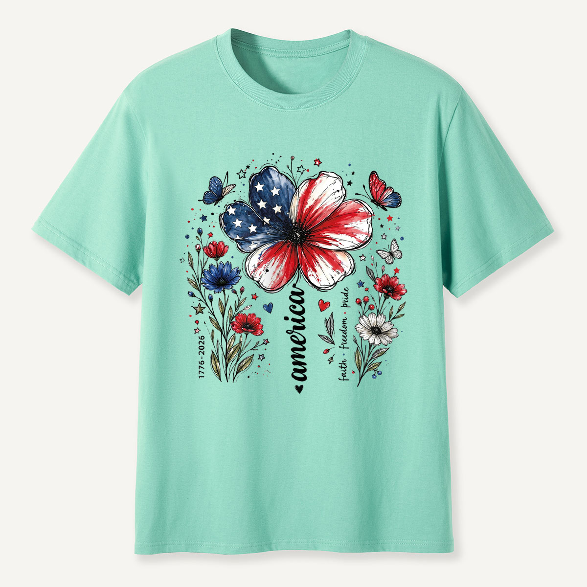 USA 250th Anniversary Floral T-Shirt