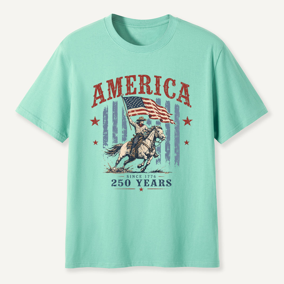 America Since 1776 250 Years Cowboy Riding Horse Flag T‑Shirt
