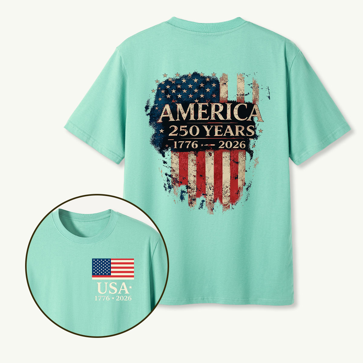 America 250 Years 1776‑2026 Distressed Flag Shield T‑Shirt