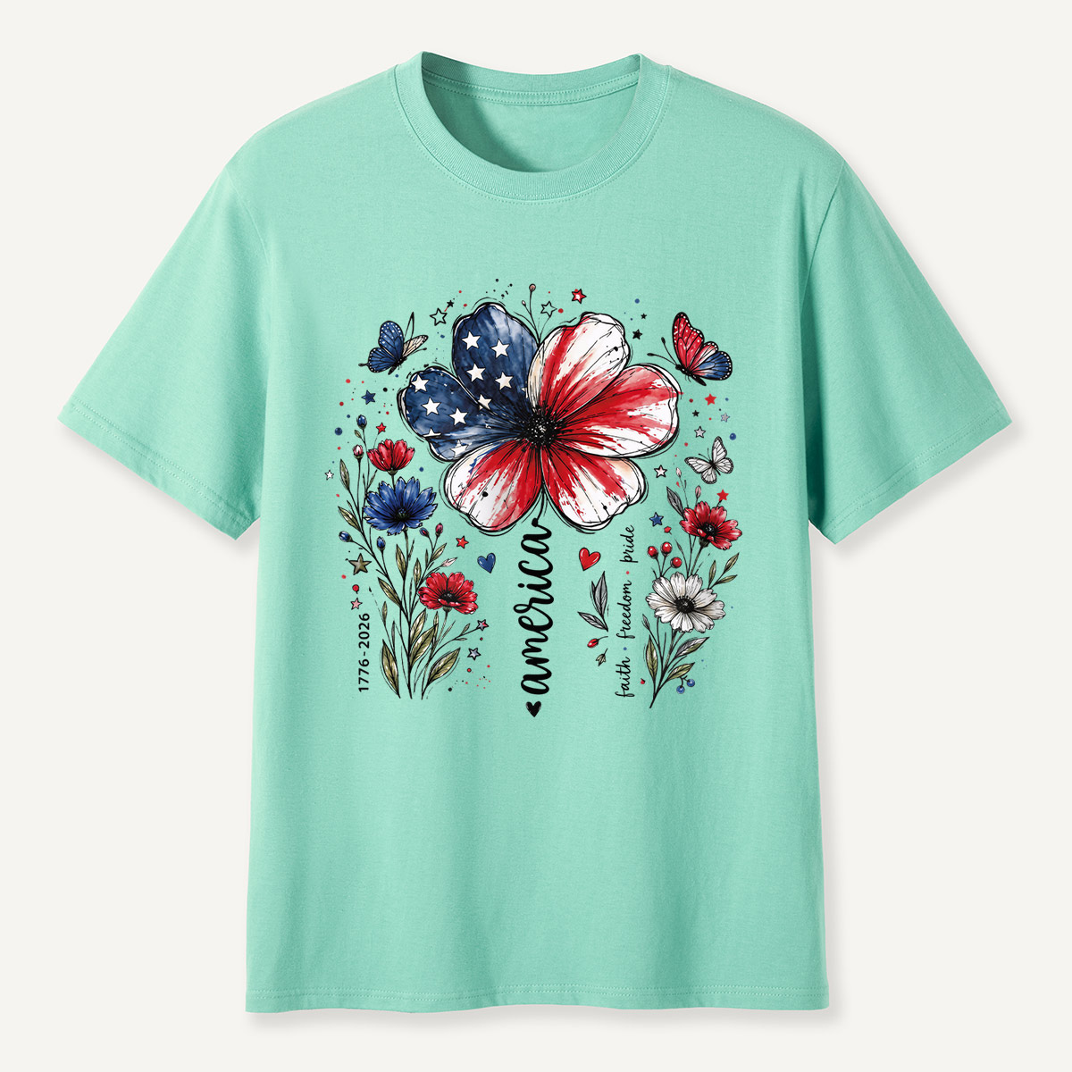USA 250th Anniversary Floral T-Shirt