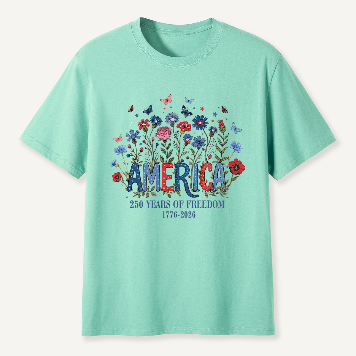 America 250 Years of Freedom 1776–2026 Floral T-Shirt