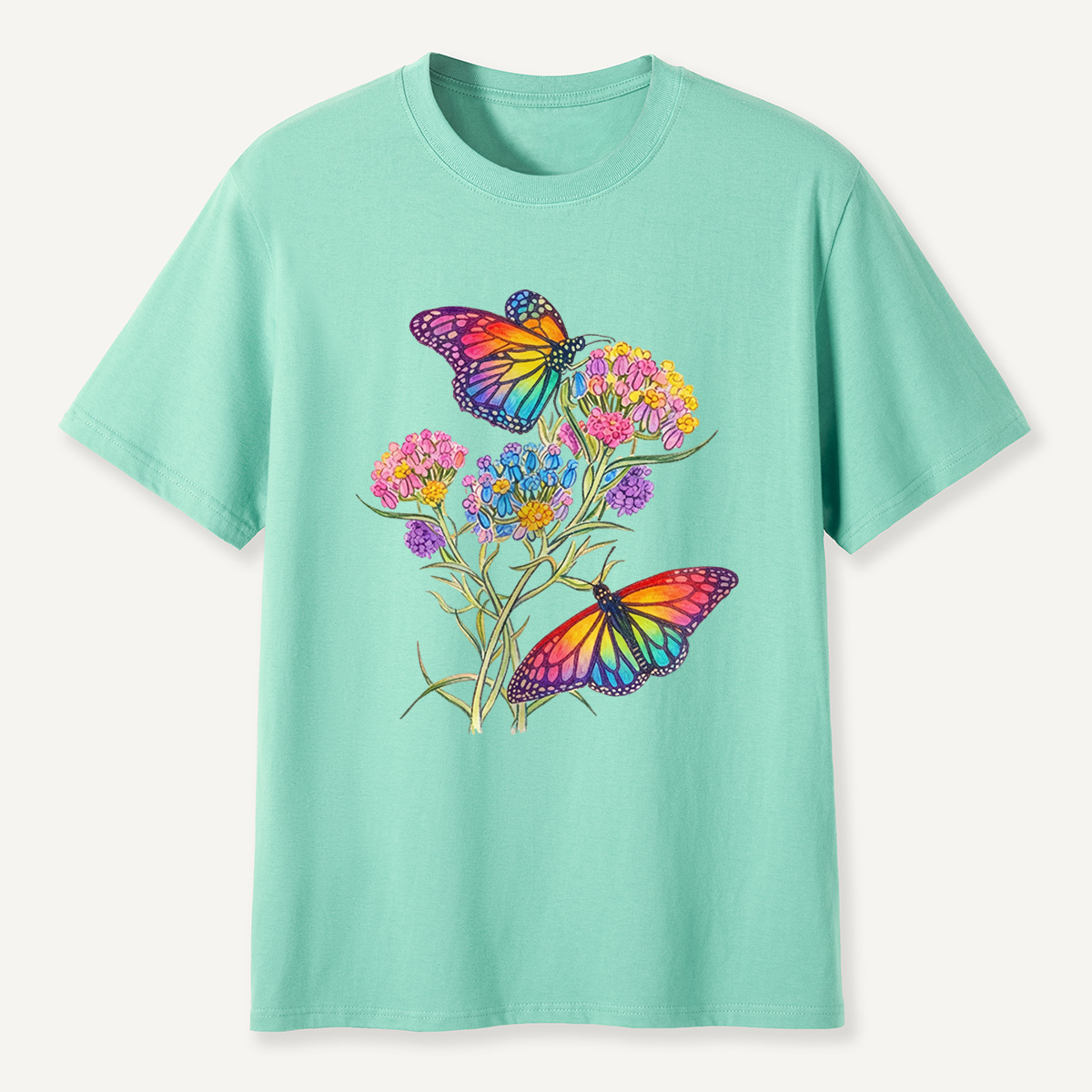 Rainbow Butterflies & Blooming Flowers T-Shirt