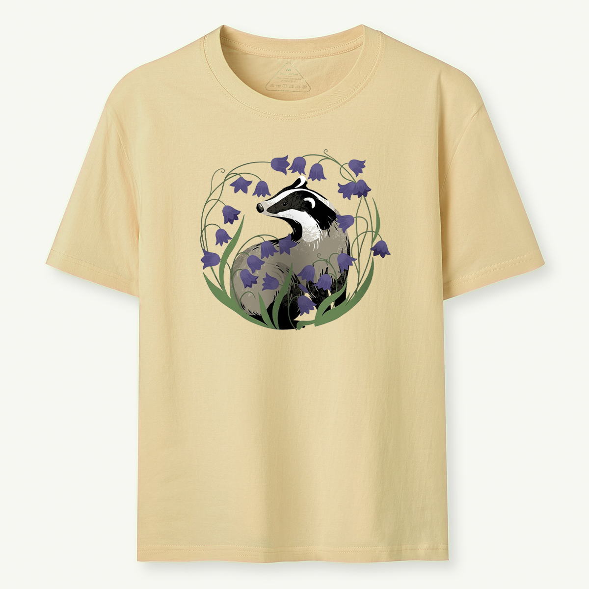 Badger and Bluebell Graphic Nature Wildlife Illustration T‑Shirt