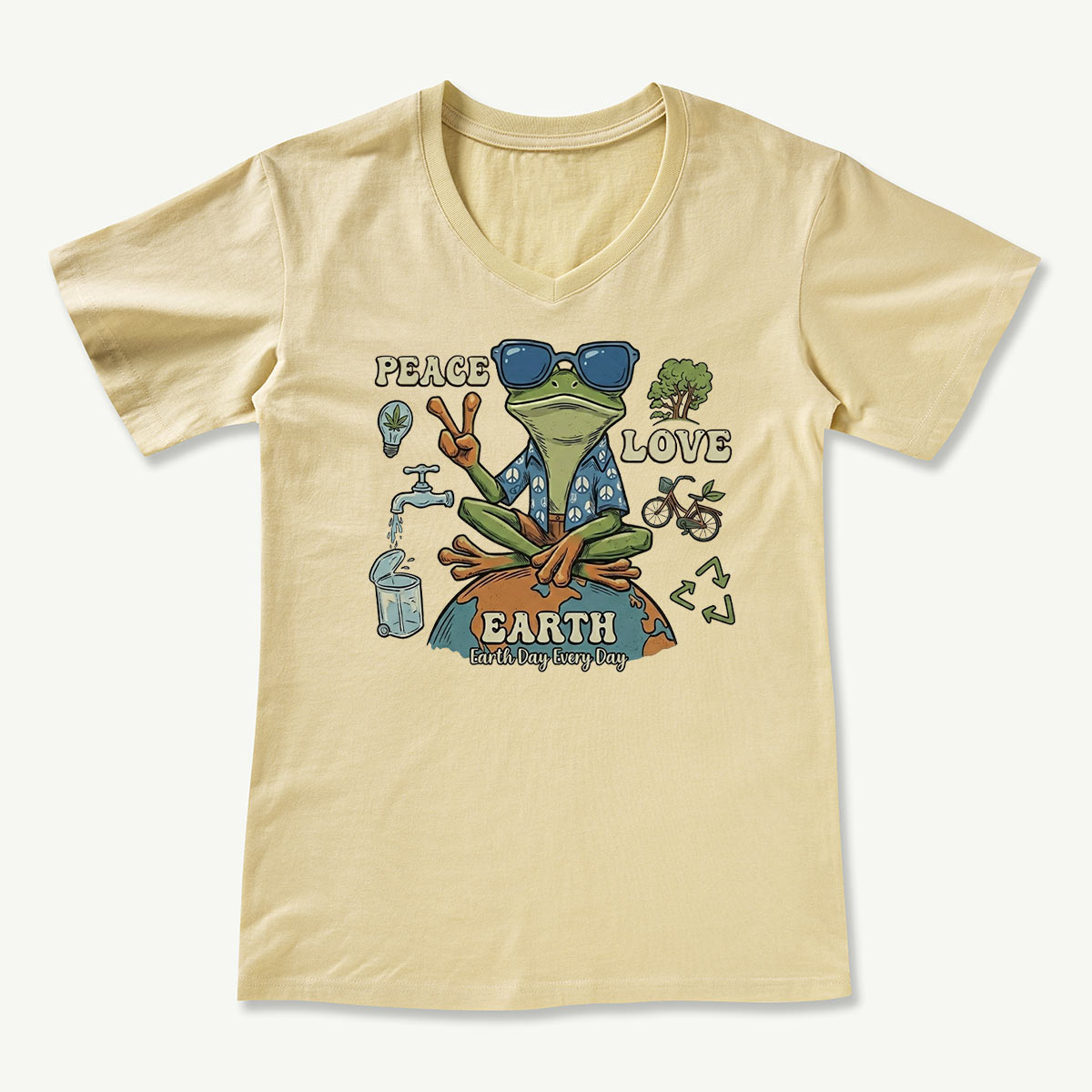 Peace Love Earth Frog V-neck T-Shirt